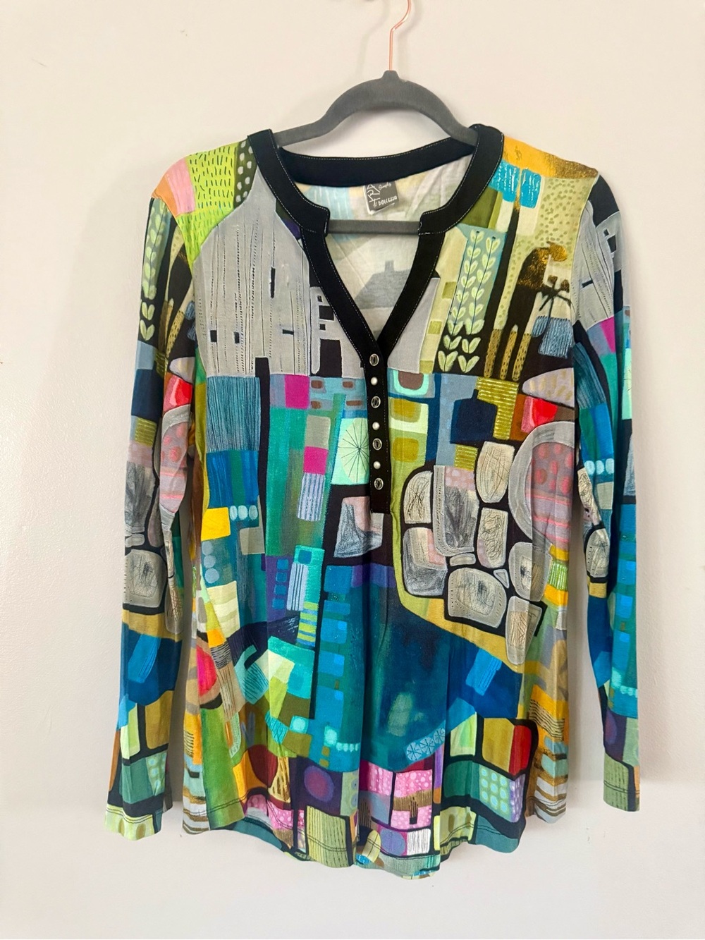 🇨🇦 EUC Simply Art By Dolcezza Abstract Wearable Art Henley Tunic Top - Size L